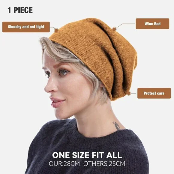 Womens Wool Blend Slouchy Beanie Hat Warm Cozy Fall Winter Fashion - Picture 3 of 5